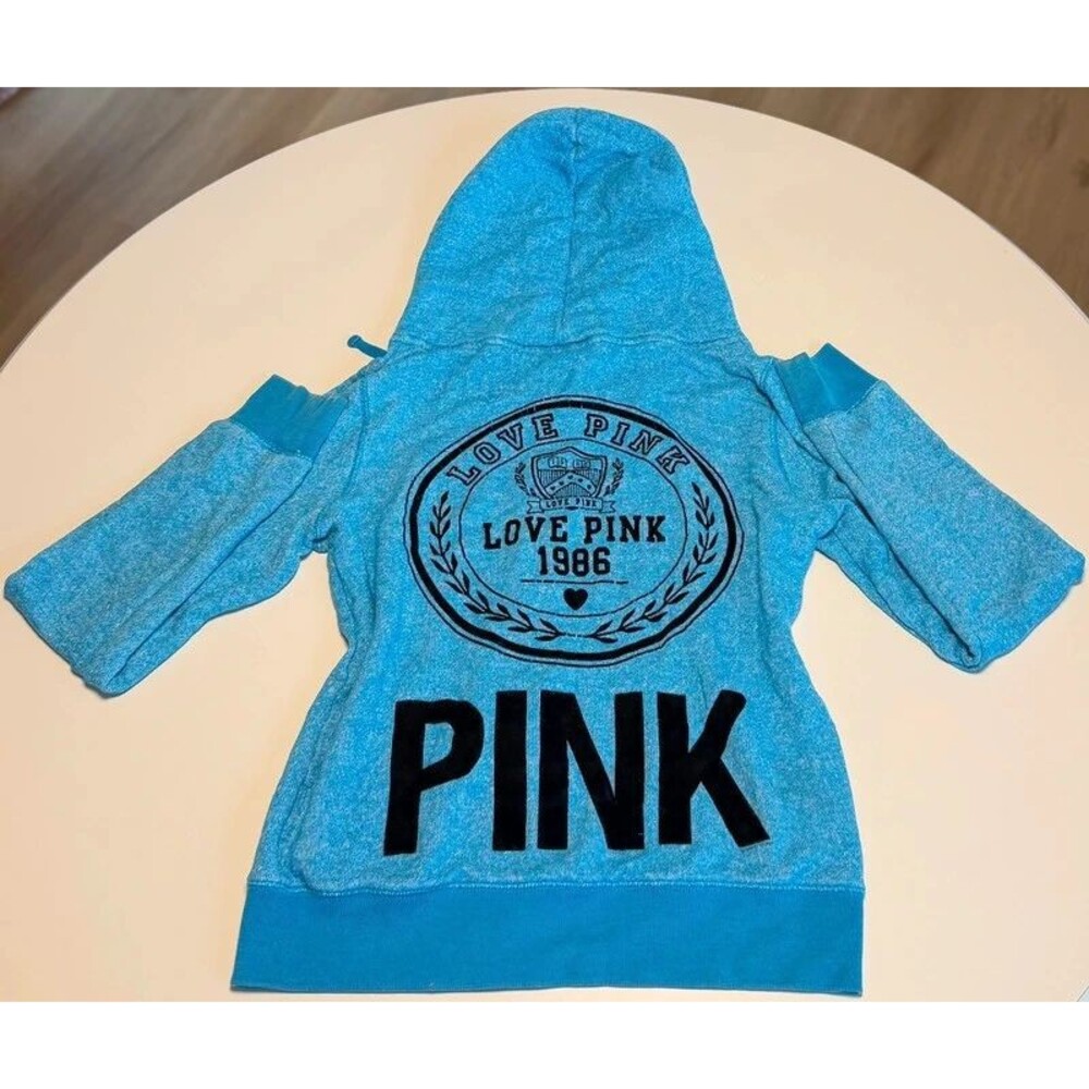 Vintage Y2K Victoria’s Secret PINK zip hoodie ocean blue mcbling RARE size M